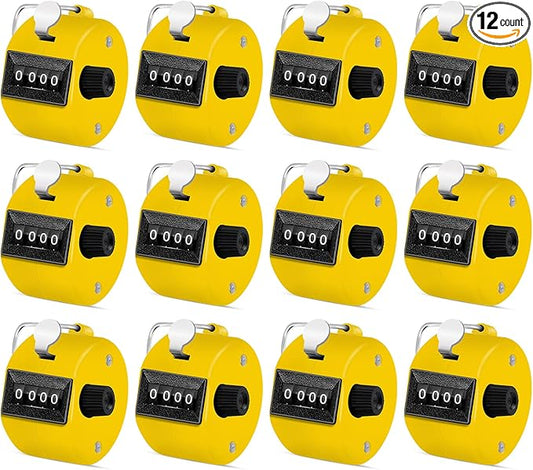 12 Pcs Hand Tally Counter 4-Digit Lap Counter Clicker, Manual Mechanical Handheld Pitch Click Counter with Finger Ring for School Golf & Knitting Row Croche