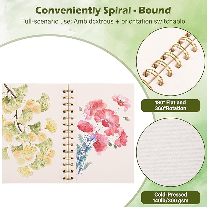 2-Packs Watercolor Paper Pad 3.5x5.5 Inch | 30 Sheets 140lb/300g,Spiral-Bound, Tear-Resistant & No-Bleed | Artist-Grade for Water Color Paper/Ink | Compact Travel Sketchbook (Adults, Students)