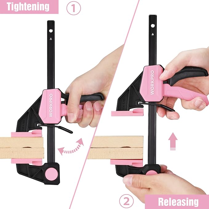 WORKPRO Mini Bar Clamps for Woodworking, 4-Piece One-Handed Clamp/Spreader - Image 5