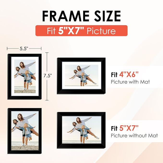 FIXSMITH 5x7 Picture Frame Set of 6, Display Pictures 4x6 - Image 2