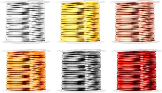 Mandala Crafts 13 Gauge Anodized Aluminum Craft Wire for Jewelry Making - 300 FT Colored Flexible Silver Copper Light Gold Gray Gold Red Wire - Bendable for Bonsai Armature Crafting Sculpting