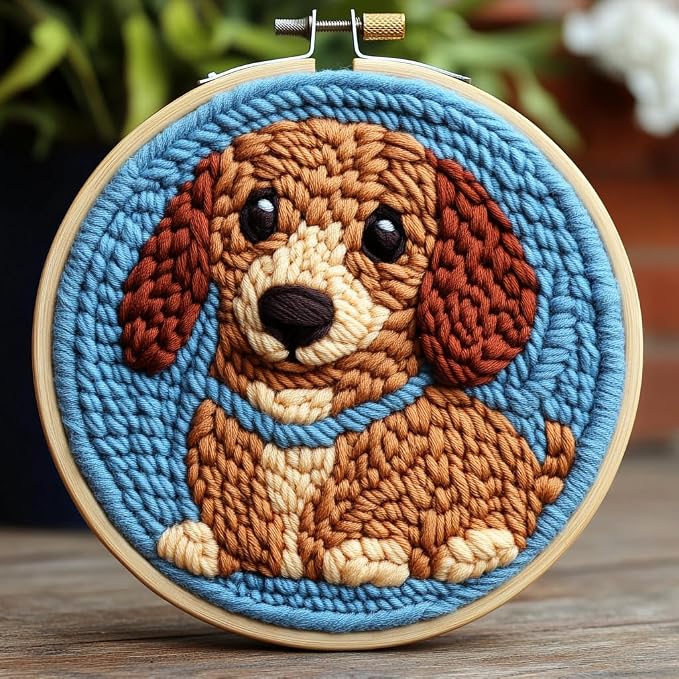 DIY Punch Needle Kit Brown Dachshund Dog by Unknown