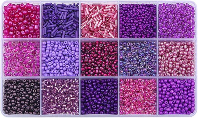 15 Grid Purple Glass Seed Bugle Tube Beads Kit by Basigeese