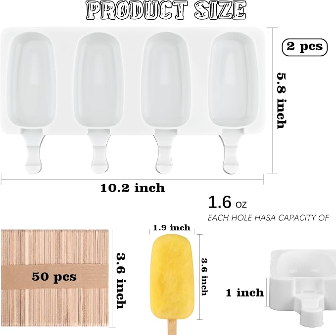 Sakolla 2 Pack 4 Cavity Popsicle Silicone Molds - Image 2