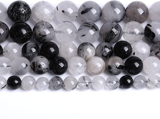 AAA Natural Black Quartz Rutilated Beads Round Loose Beads for Jewelry Making DIY Bracelet 32pcs 12mm Crystal Energy Healing Power Stone (Black Rutilated Quartz Crystal, 12mm)
