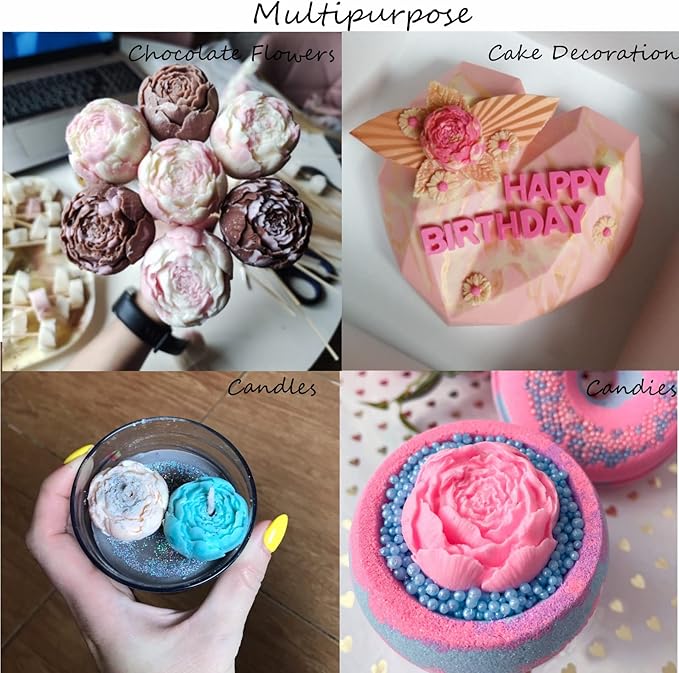 2PCS Peony Flower Silicone Candle Molds Soap Molds Fondant Chocolate Cake Candy Moulds Resin Clay Baking Pastry Tools