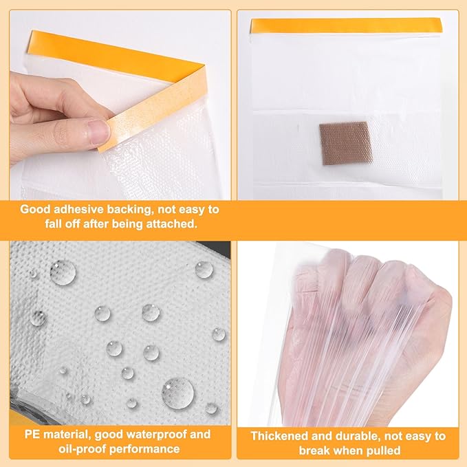 HARFINGTON Pre-Taped Masking Film 78.7" x65.6ft Double Adhesive Tape and Drape Painters Plastic Drop Cloth Film with Tape Plastic Sheeting for Automotive Painting Covering