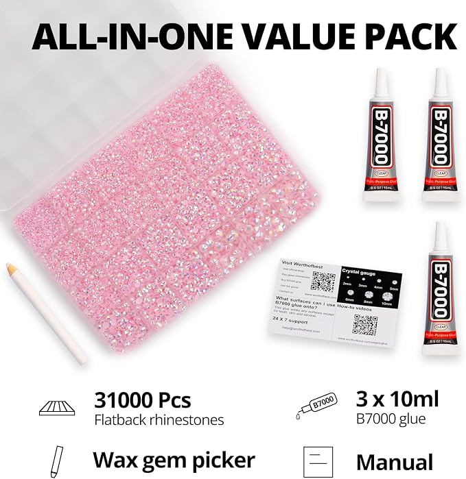 31000Pcs Pink Rhinestones for Bedazzling, Flat Back Resin Gem Diamond Crystal - Image 2
