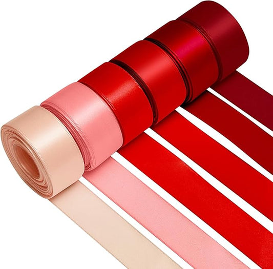 1 Inch Red Satin Ribbons for Crafts, 6 Rolls Single-Faced Red Assorted Ribbons for Gift Wrapping Flower Bouquet Wedding Invitations Bridal Shower Hair Bows Garland Party Decor