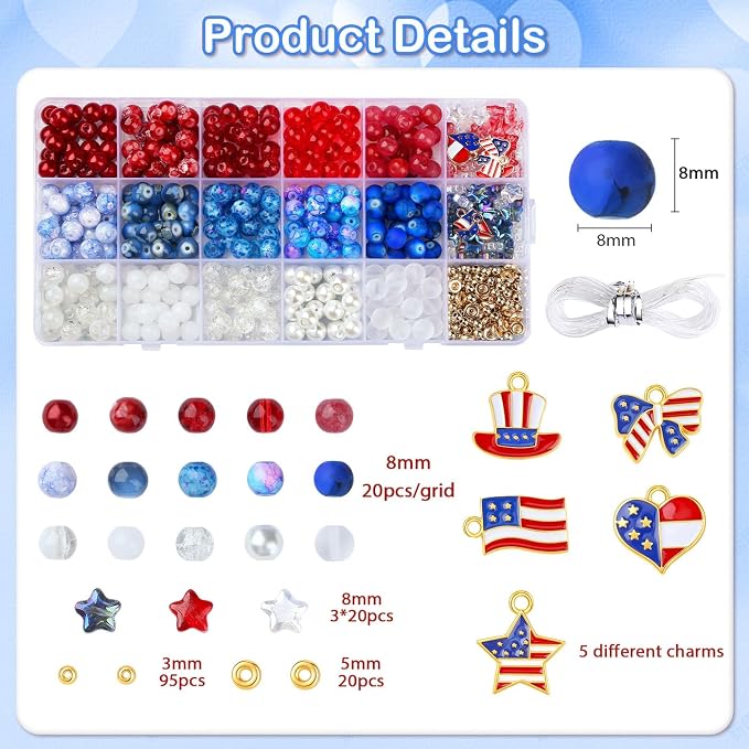 DUQGUHO Red White and Blue Glass Beads - Image 3