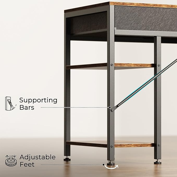 Huuger Computer Desk with 6 Drawers, Office Desk with Shelves, Reversible - Image 9