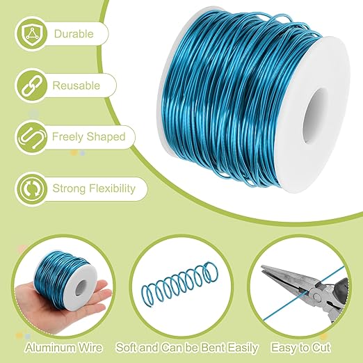 MECCANIXITY 15 Gauge Anodized Aluminum Craft Wire Bendable Bonsai Training Wire 223 Feet 1.5mm for Sculpting Crafts Wreath Floral Beading Jewelry Making, Blue