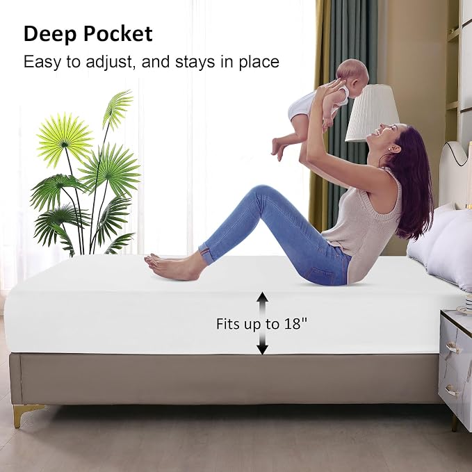 Waterproof Mattress Protector King, Fitted Sheet Style Breathable Mattress Cover - Image 4