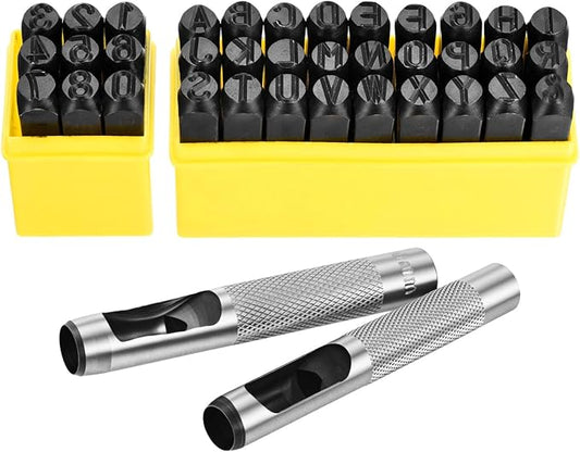 WorkBless 36PCS Metal Stamping Kit, 25/64" (10mm) Steel Number and Letter Punch Set, Include A-Z Alphabet, Number 0-8, & Symbol, Stamping Tool for Imprinting Plastic, Wood, Leather, Jewelry