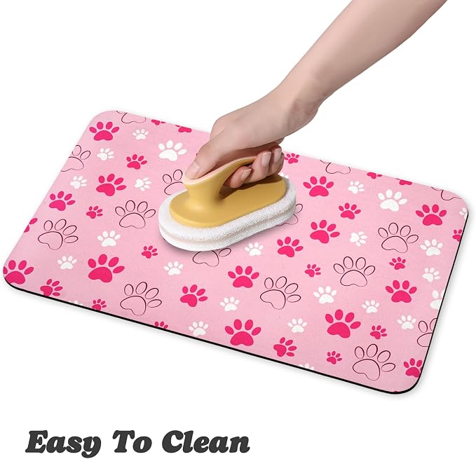 Dog Food Mat, Absorbent Water Bowl Mats Cat Pet Feeding Placemats Pink 16 * 24 - Image 4