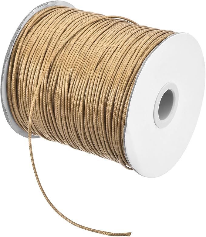 MECCANIXITY Waxed Cord 1.5mm Waxed Polyester Cord 175 Yard Wax String for Bracelet Making,Necklaces, Beading,Jewelry Making and DIY Crafts(Khaki), 0.06 inch-Dia