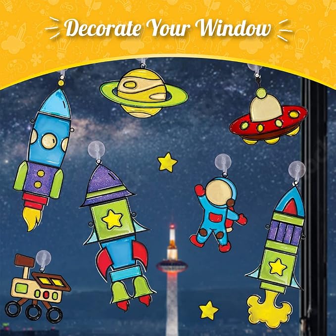 Imagimake Window Art Rocket | Low Mess Suncatcher Kit | 16 Pieces Glass - Image 5