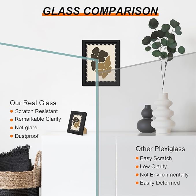 10x10 Picture Frame with Wavy Mat, Wooden Real Glass 10 x 10 Photo Frame - Image 3