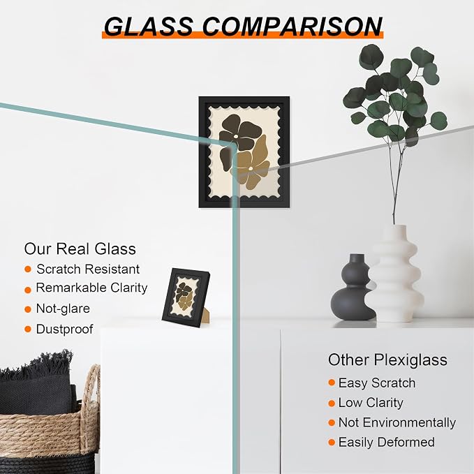 6x8 Picture Frame with Wavy Mat, Wooden Real Glass 6 x 8 Photo Frame - Image 2
