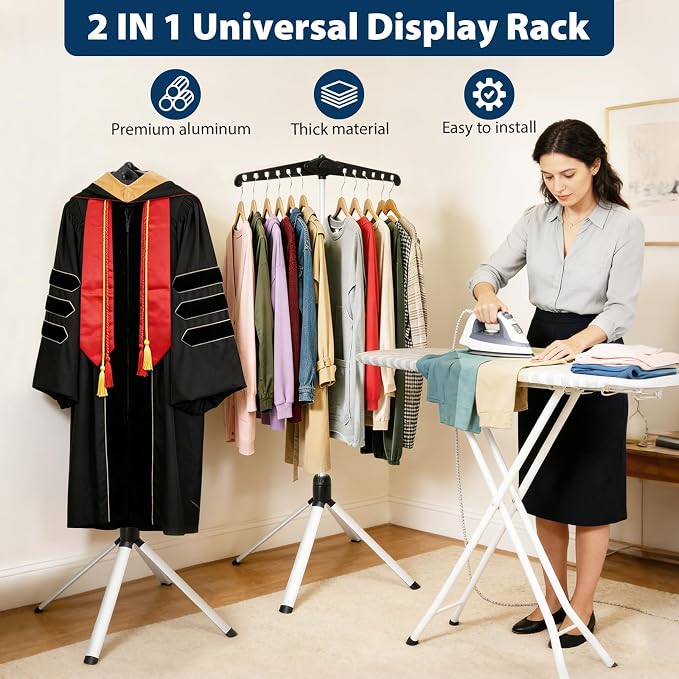 2 in 1 Cap and Gown Display Stand, Adjustable, Matte Black | Adjustable 32-63 - Image 5