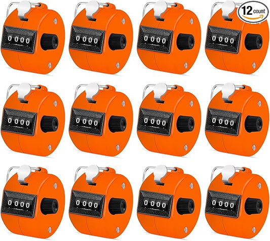 12 Pcs Hand Tally Counter 4-Digit Lap Counter Clicker, Manual Mechanical Handheld Pitch Click Counter with Finger Ring for School Golf & Knitting Row Croche