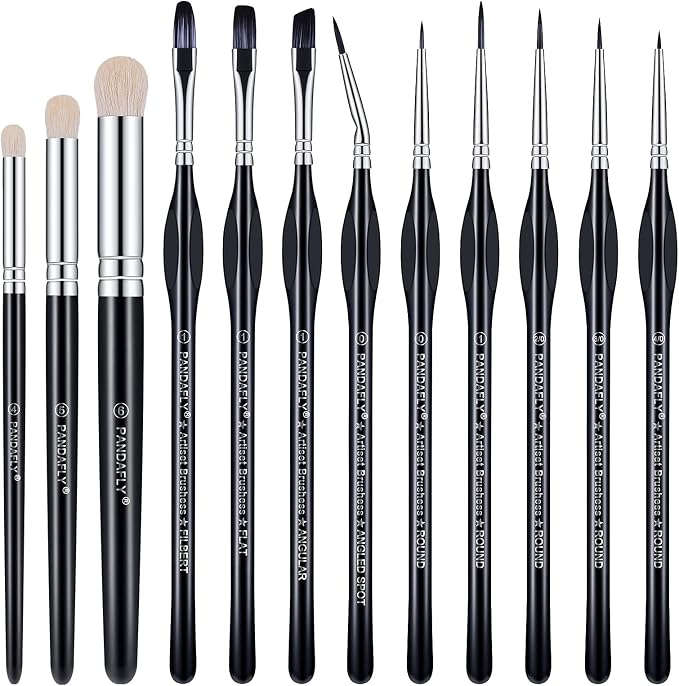 PANDAFLY Miniature Paint Brushes Drybrush Set, 12 Sizes Miniature Brushes by PANDAFLYArtSupplies