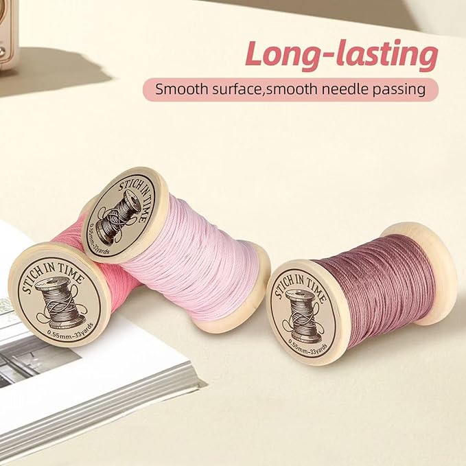 Natural Waxed Thread, 0.55mm/0.8mm, Wax Thread for Handcrafted Wrapping, Sewing, Bookbinding, Leather Threads, Beginners Craft DIY, Hemp Cord (Rose/Lilac/Mauve, 0.8mm/16 Yards)