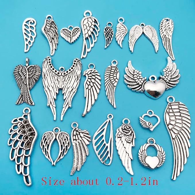 WOCRAFT 120pcs Antique Silver Wing Charms - Image 2