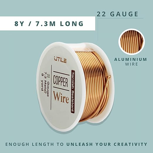 UTILE 18 20 22 24 Gauge 90 ft 99.9% Pure Soft Copper Wire for Electroculture Gardening, Jewelry Making, Crafting Wire Bendable, Plant Wire (Copper 22)