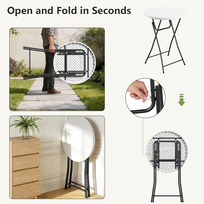 Folding Table, 32 Inch Foldable Cocktail Bar, High Top Round Folding Tables No - Image 7