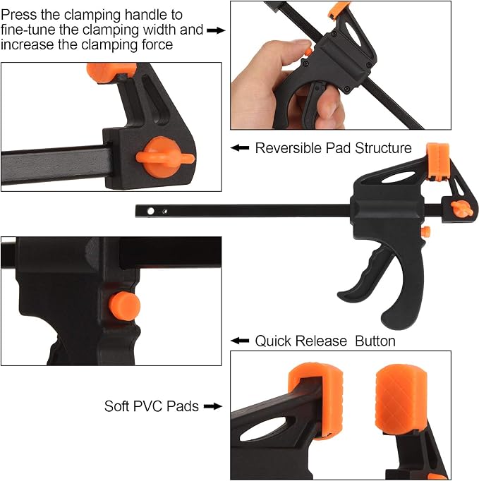 4 Inch Bar Clamps for Woodworking, 8 Pack Quick Grip Clamps Trigger Clamp One - Image 3