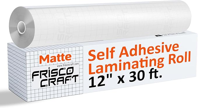 Frisco Craft Matte Clear Self Adhesive Laminating Roll - Self Laminating Sheets for Decals, Sticker, Photos & More - No Heat Sealing, Matte, Clear Sheets (12" x 30 ft)
