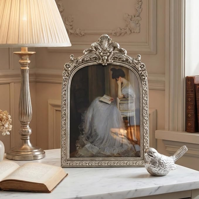 Cuspin 8x10 Sliver Picture Frame, Vintage Ornate Arched Photo Frame - Image 7