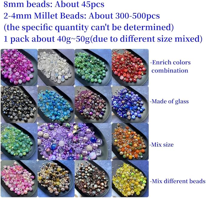 Assorted Glass Resin Beads Multi Size Colors Smooth Cracked Gravel Millet Spacer Beads for Bracelets Necklace Earring DIY Jewelry Making Craft(Black Series)