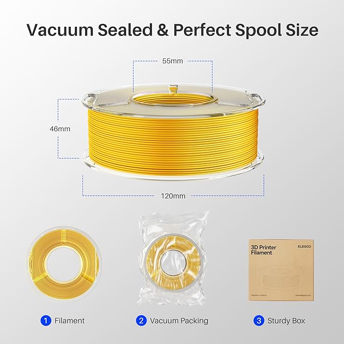 ELEGOO Silk PLA Filament 1.75mm Bronze 250g, Shiny 3D Printer Filament Dimensional Accuracy +/- 0.02mm, 250g Spool Fits for Most FDM 3D Printers