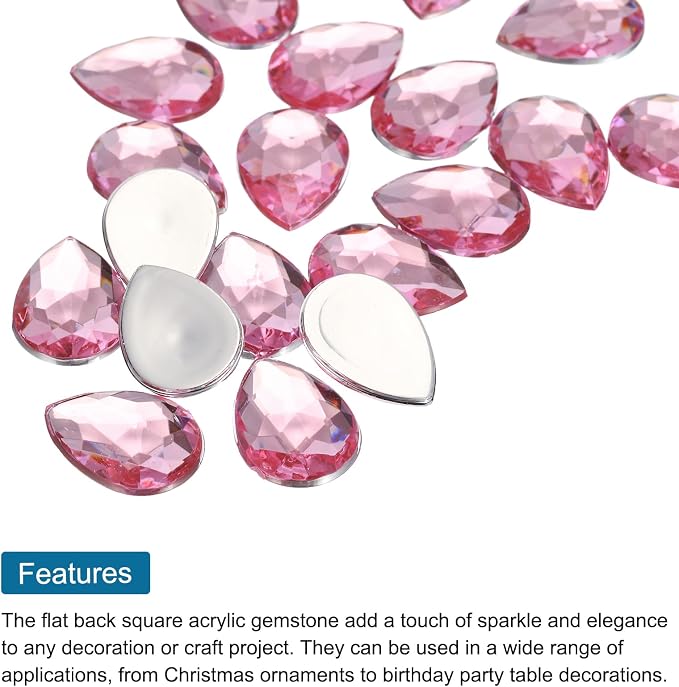 MECCANIXITY 50PCS Flat Back Acrylic Teardrop Gems 13x18mm Artificial Rhinestones - Image 4