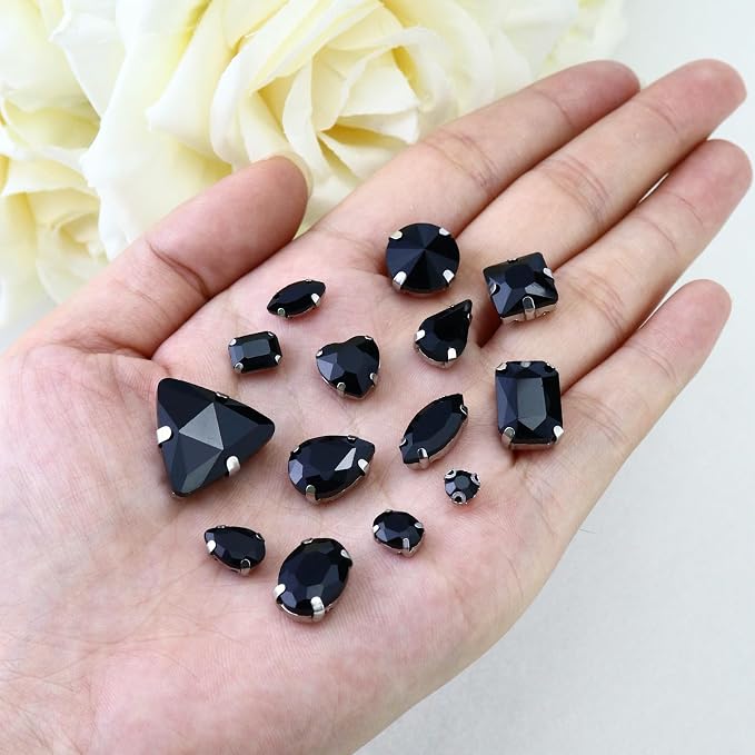 Dowarm Sew on Rhinestones 104 PCS Mixed Shapes Glass Sew on Crystals - Image 2