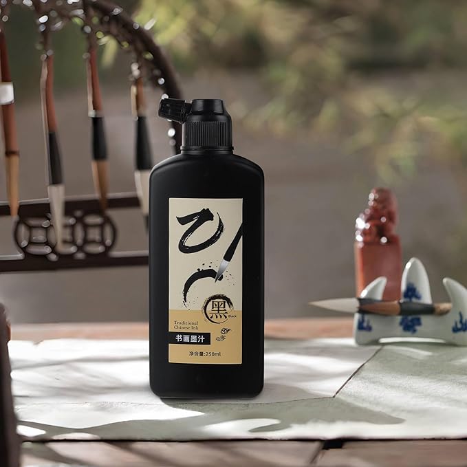 250 ML/8.8 OZ Calligraphy Ink - Versatile Elegance Chinese Brush Ink for Beginner Practice Traditional Art Works and Japanese Brush Black Ink