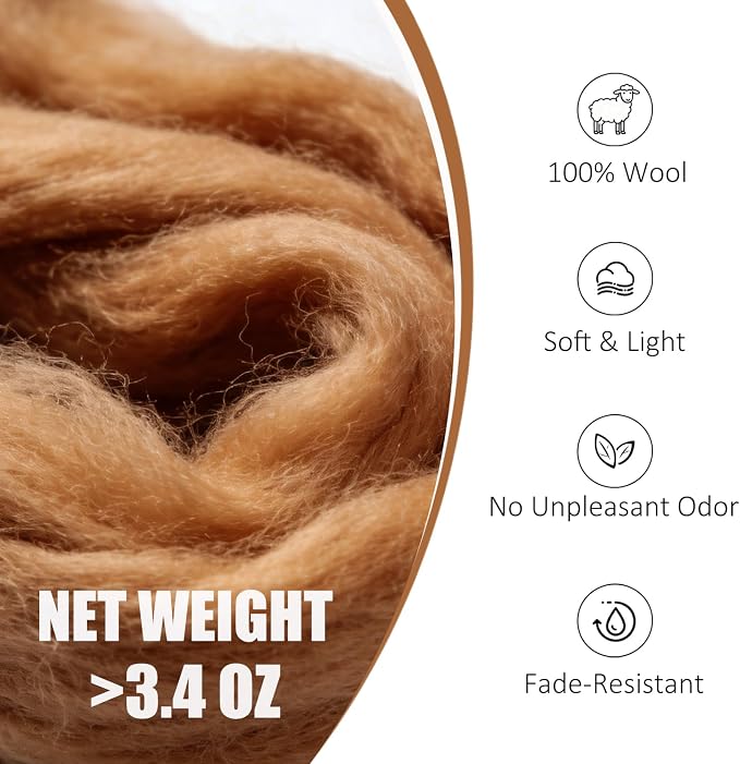 Felting Wool Downtown Brown, Wool Roving - Image 2