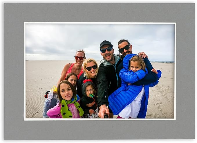 11x14 Mat for 8.5x11 Photo - Precut Mid Grey Picture Matboard for Frames 11 x 14 Inches - Bevel Cut Matte to Display Art 8.5 x 11 Inches - Acid Free Pack of 10 MATS with Backing Boards & Clear Bags