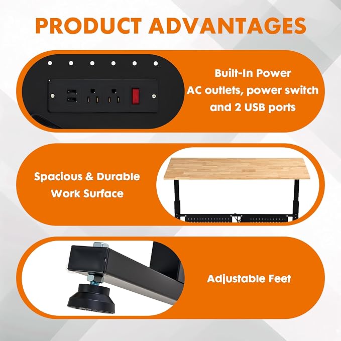48'' Adjustable Height Workbench, Work Table - Image 4