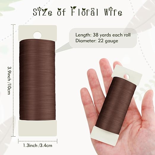 Floral Wire, 38 Yards 114 Ft 22 Gauge Metal Wire for Crafts, Flexible Wreath Flower Thin Craft Wire for Ornaments Ribbon Making DIY, Coffee