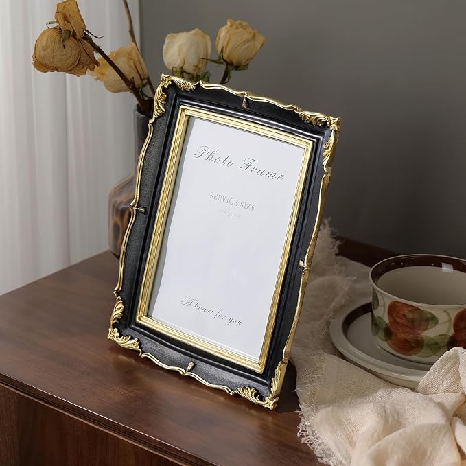 Cuspin 5x7 Picture Frame Black and Gold Frames, Vintage Ornate Textured - Image 7