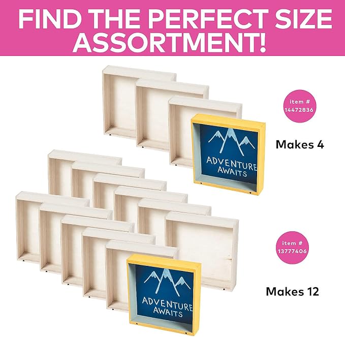 Fun Express - DIY Unfinished Wood Box Frames Unfinished Wooden Rectangle Shadow - Image 2