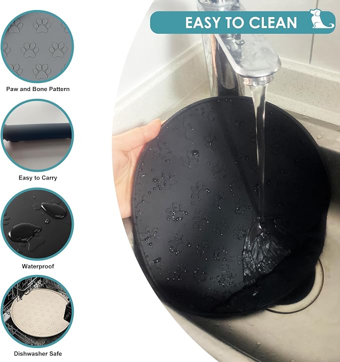 Pet Feeding Mat, Waterproof, Raised Edges to Prevent Spills, Easy Clean in - Image 4