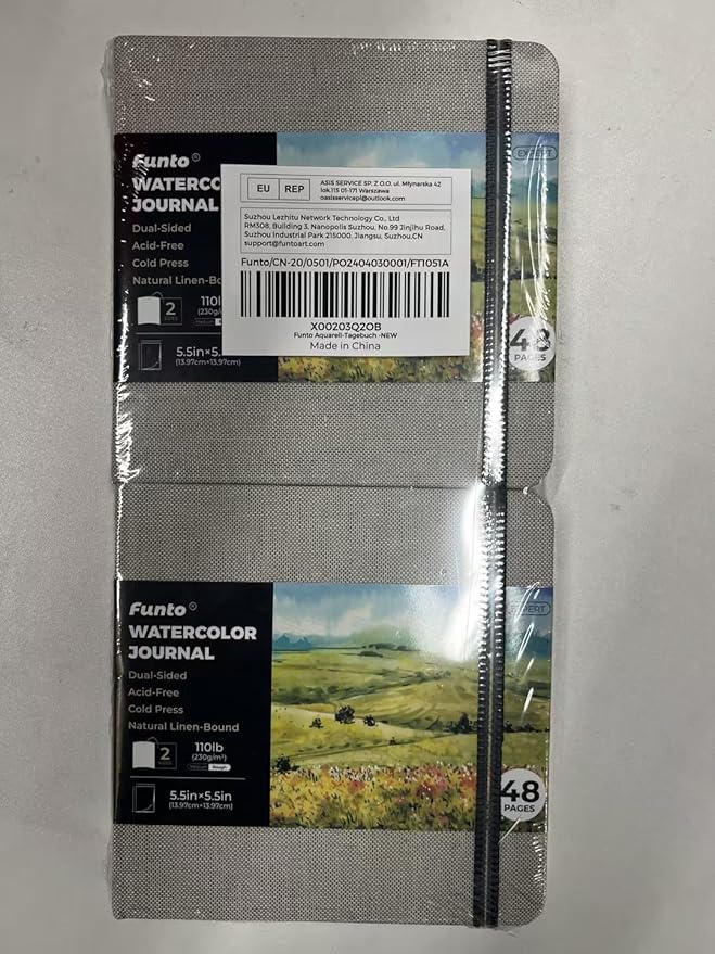 Funto Watercolor Journal, Square, 5.5x5.5, Portable 2-Pack, 48 Pages Each, Gray Cover, 110lb/230gsm, Art Supplies for Mixed Media