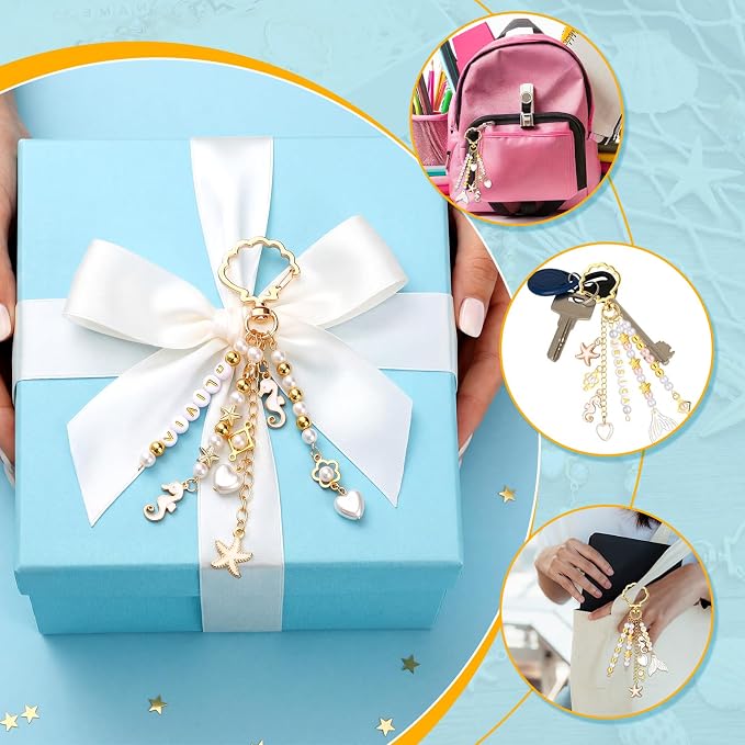 Cunno 776 Pcs Beach Seashell Bag Charm Making Kit, Ocean Coastal DIY Keychain - Image 6