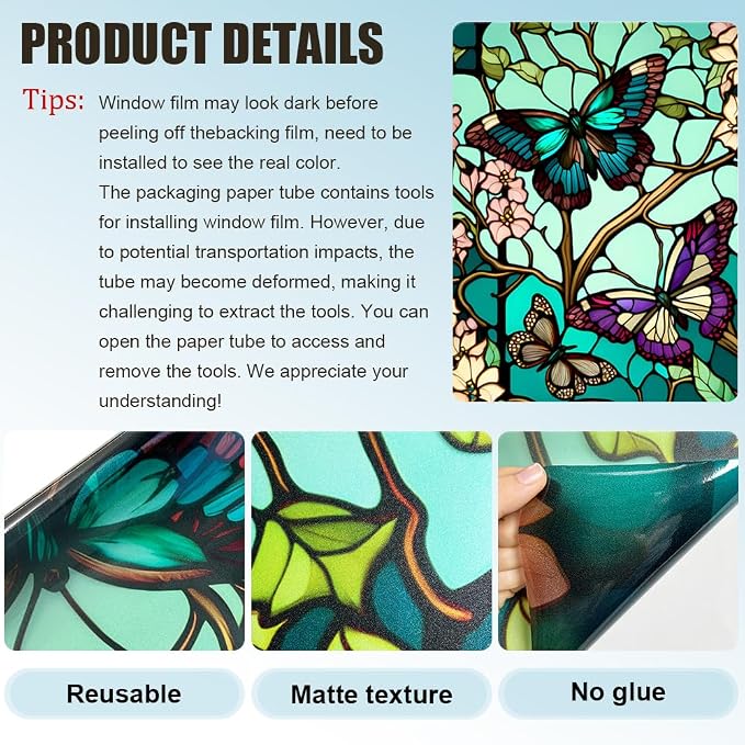 Window UV Protection Privacy Film:Non-Adhesive Static Cling Decorative Window - Image 4