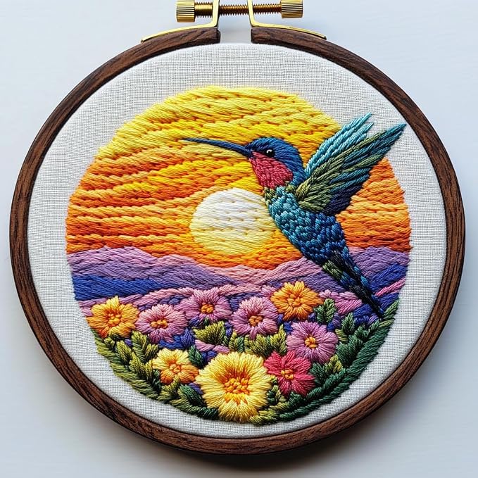 DIY Punch Needle Kits Hummingbird and Sunset Flowers by Unknown