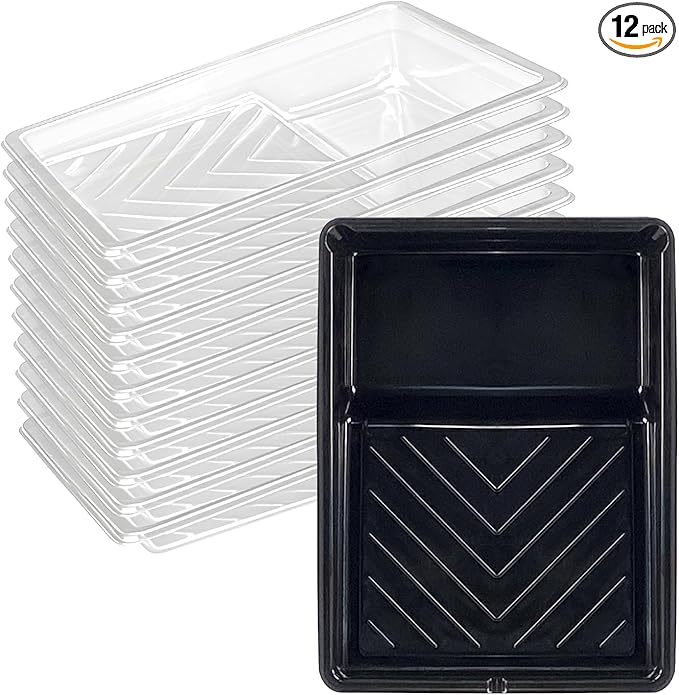 Great Andrew 12 Pack Paint Tray Liners 7 Inch, 1 PC Sturdy Plastic Tray with 11 PCS Disposable Paint Tray Liners, Paint Roller Trays, Paint Pan Liners for DIY Painting Projects, Walls, Furniture
